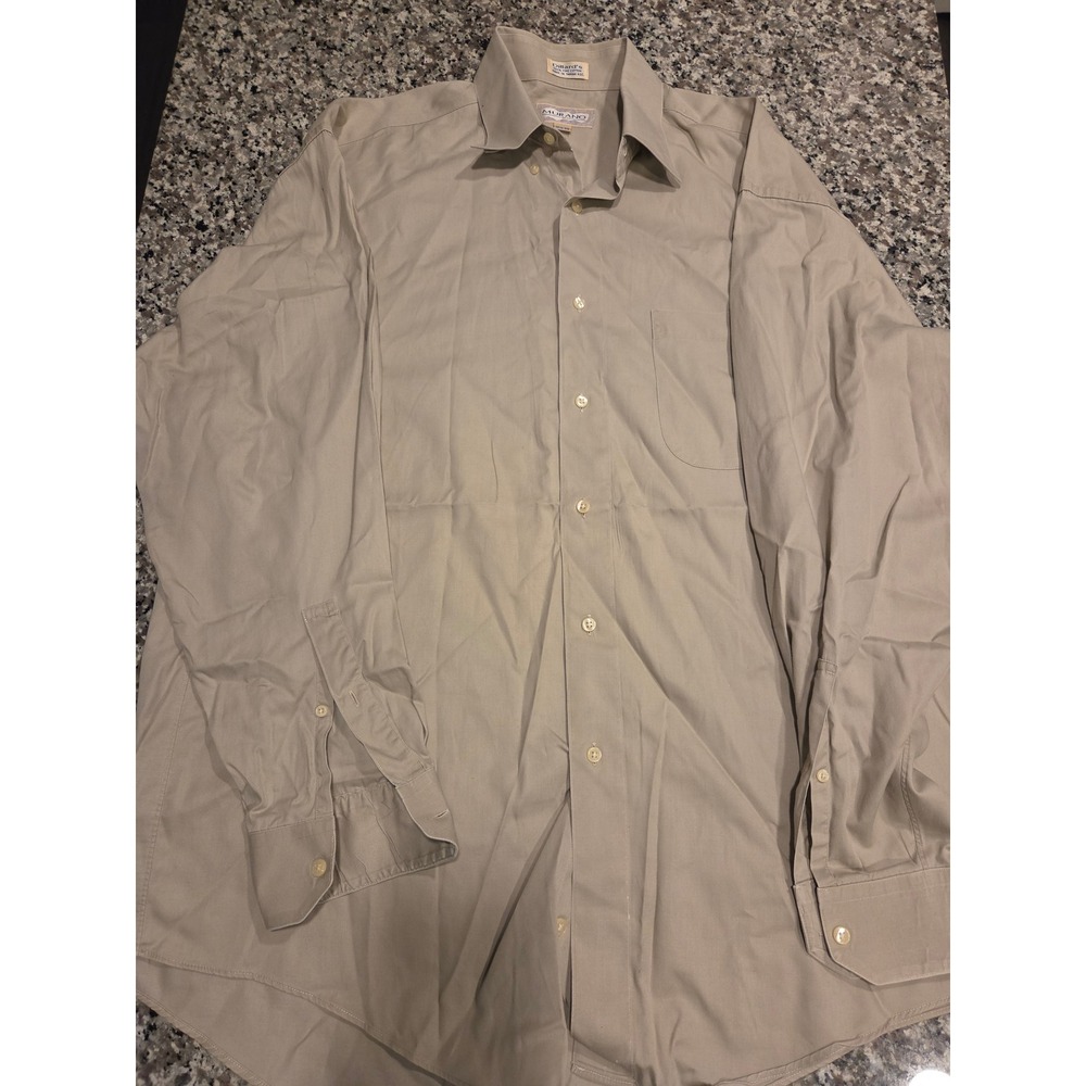 Murano Dillards Mens Tan Khaki 100% Cotton Button Down Dress Shirt 16.5‎ 35